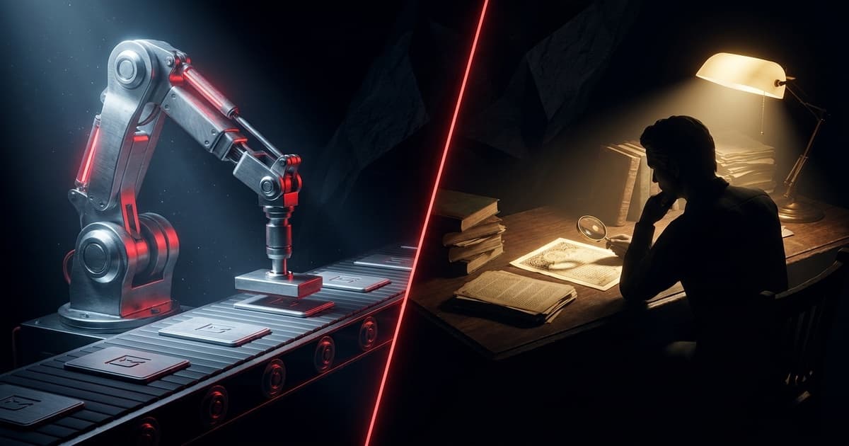DMCA takedown software vs agency comparison — automated piracy scanner dashboard weighed against a human investigator reviewing infringement cases